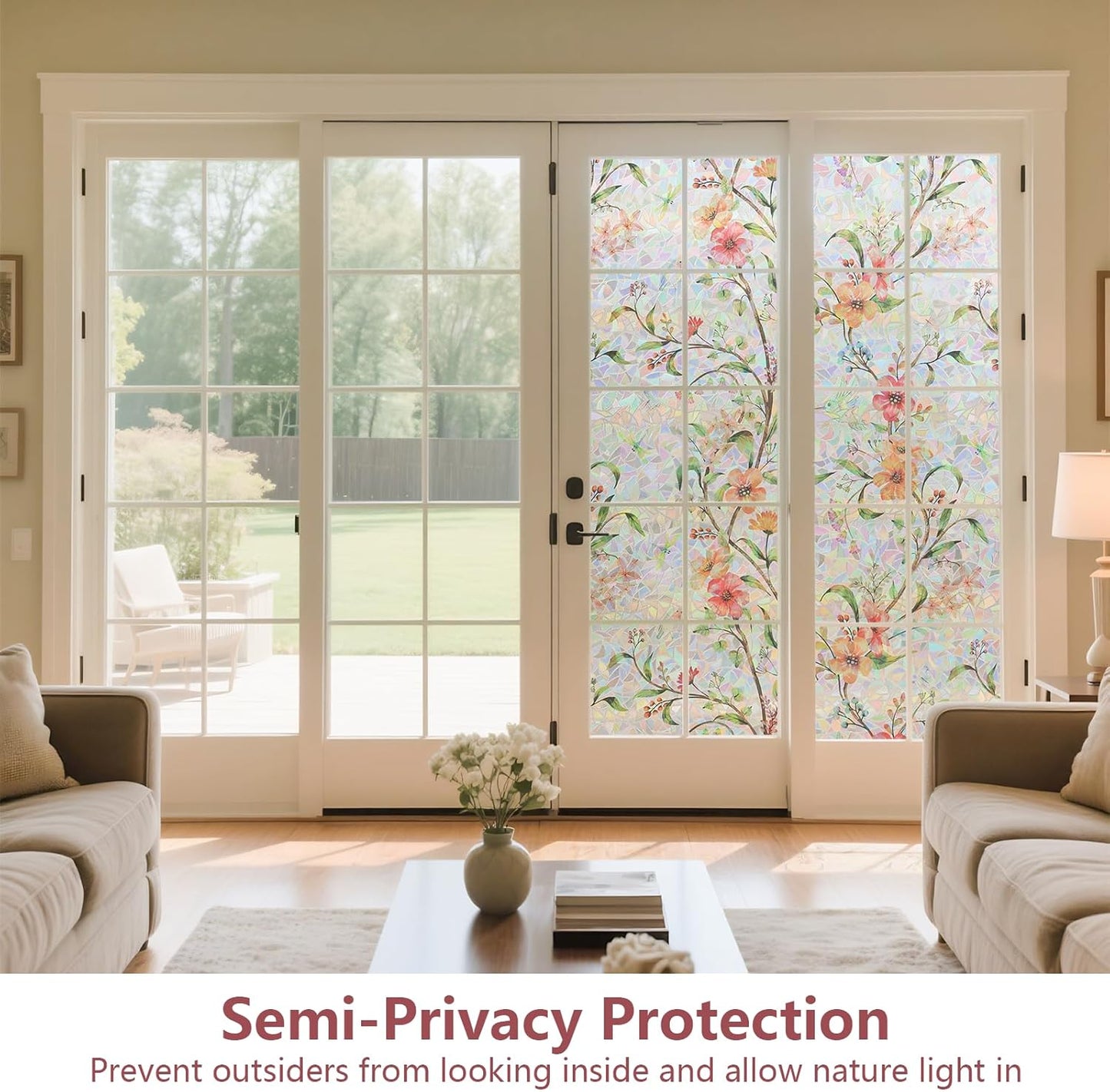 NINETREX Window Privacy Film,Stained Glass Window Film,Rainbow Decorative Stickers Static Cling Anti UV Heat Control for Home Decor (Galsang Flower,23.6 x 157.4inch)