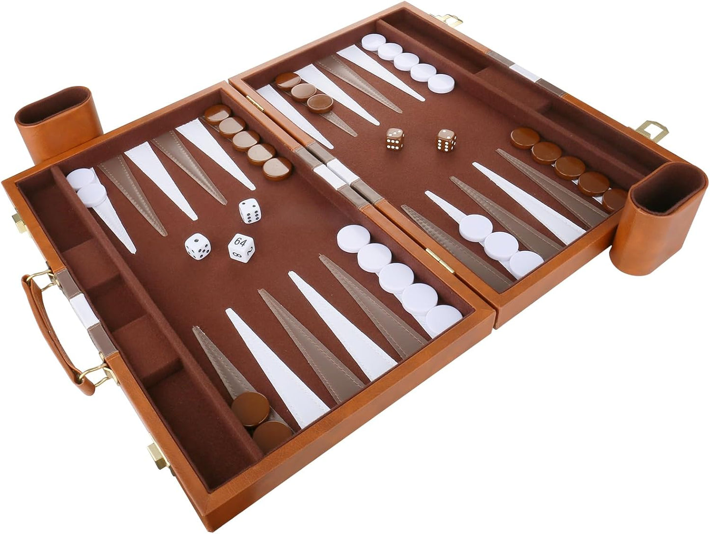 Backgammon Set - Classic Board Game with Premium Leather Case - Portable Travel Strategy Backgammon Game Set for Adults, Kids (11inch, Brown)