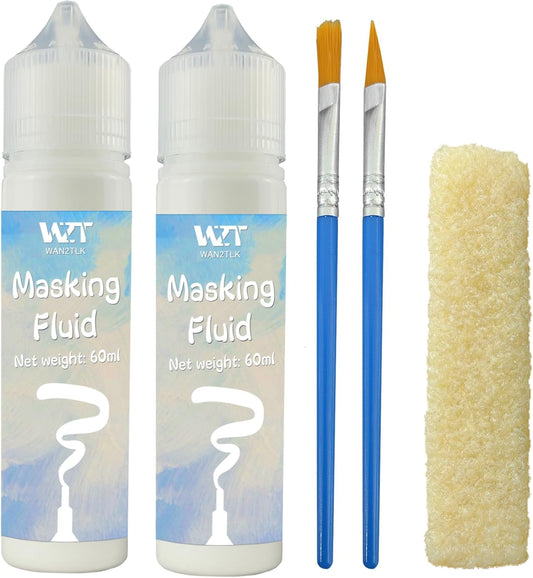 Masking Fluid for Watercolor Painting - 120ml White with a Paintbrush and Eraser - Art Masking Fluid Pen Watercolor Medium Art Supplies for Artists