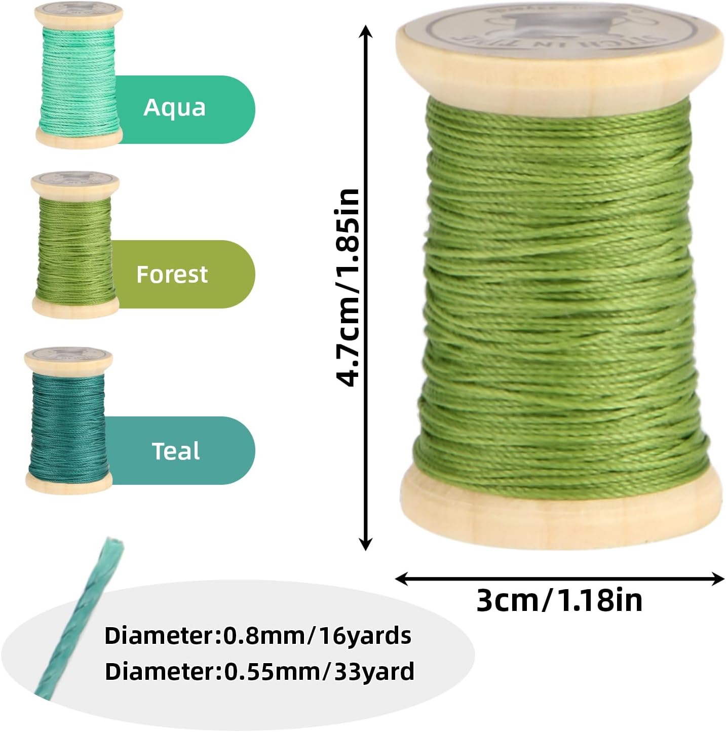 Natural Waxed Thread, 0.55mm/0.8mm, Wax Thread for Handcrafted Wrapping, Sewing, Bookbinding, Leather Threads, Beginners Craft DIY, Hemp Cord (Teal/Aqua/Forest, 0.55mm/33 Yards)