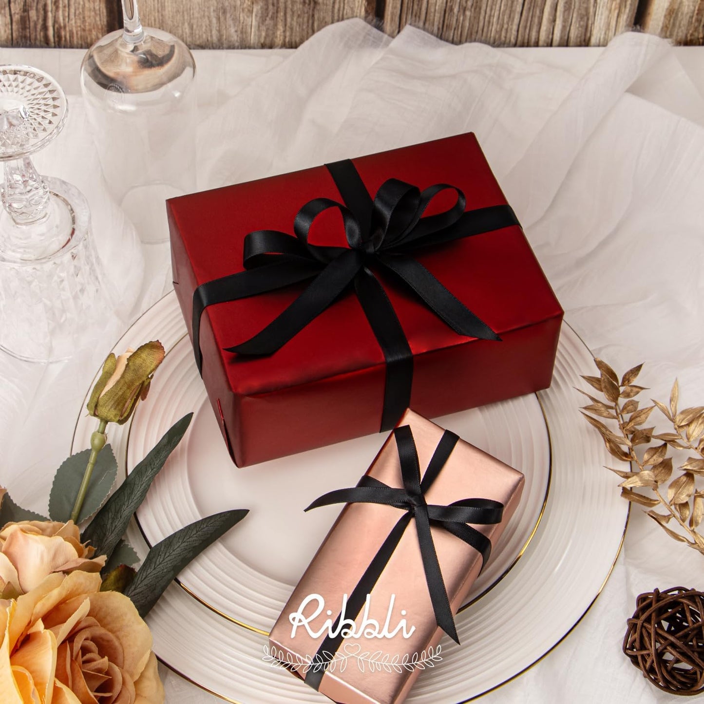 Ribbli Black Satin Ribbon,Double Faced Satin 1/4 inch x Continuous 50 Yards,Black Ribbon Use for Bows Bouquet,Gift Wrapping,Wedding Decoration,Floral Arrangement