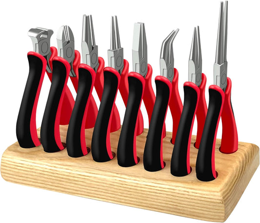 8PCS Jewelry making tools, jewelry tools set with Wood Holder,Professional jewelry pliers idear for DIY jewelry repair, wire wrapping, beading, crafting, crimping, and cutting