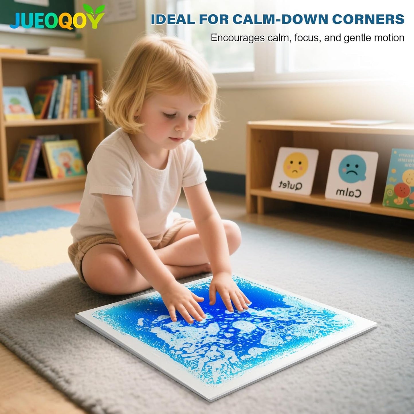 Liquid Sensory Floor Tile for Kids Ages 3+, 12" Step-On Tile with Non-Slip Base, Interactive Color-Flow, Blue, for Calm Corners (1-Pack)
