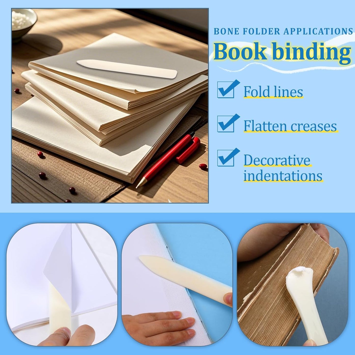 9 PCS Bone Folder and Scoring Tool Plastic Paper Folding Tool Bone Origami Creaser Book-Binding Leather Burnishing Card Making for Folding Scoring Creasing Origami Scrapbooking