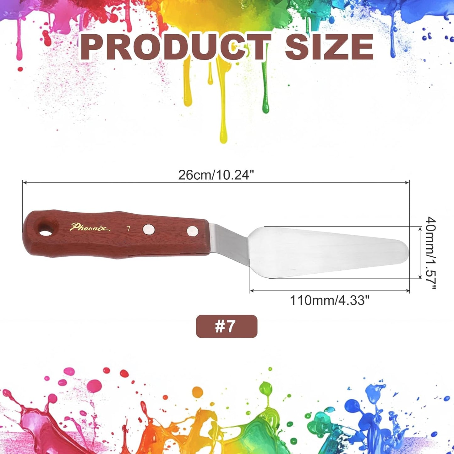 MECCANIXITY Pack of 1 Large Palette Knife No.7, 10.2" Long Palette Knives with Stainless Steel Flexible Spatula Pallet Knife and Wood Handle for Scraping, Mixing, Oil Acrylic Painting Canvas