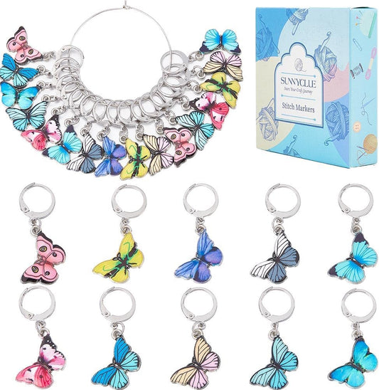 SUNNYCLUE 1 Box 20Pcs Stitch Markers Cute Butterfly Lobster Clasp Charms Crochet Stitch Marker Removable Knitting Stitch Markers Metal Crocheting Markers for Sewing Weaving Knit Threading DIY Craft