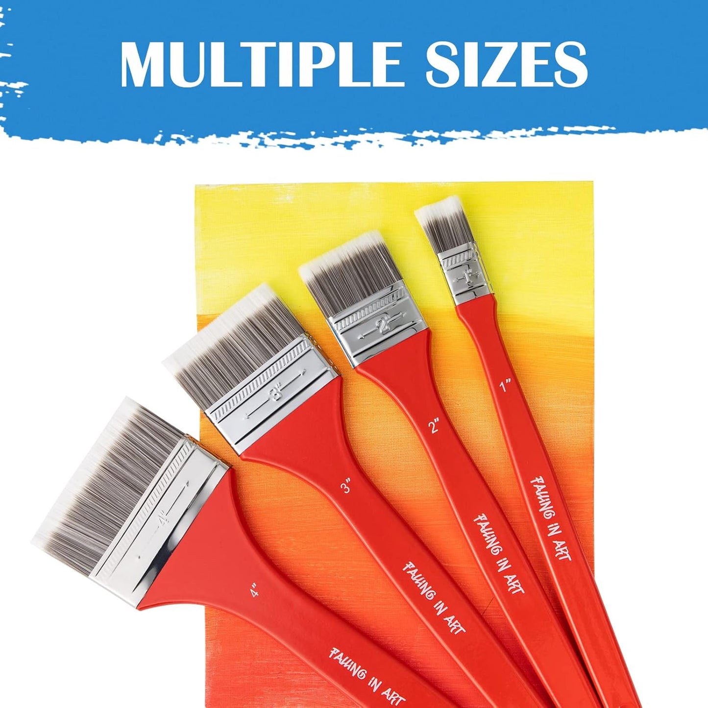 Falling in Art Flat Paddle Paint Brush Set with Long Handle, Large Scale Brush for Oil and Acrylic Paints(1 Inch,2Inch,3Inch)