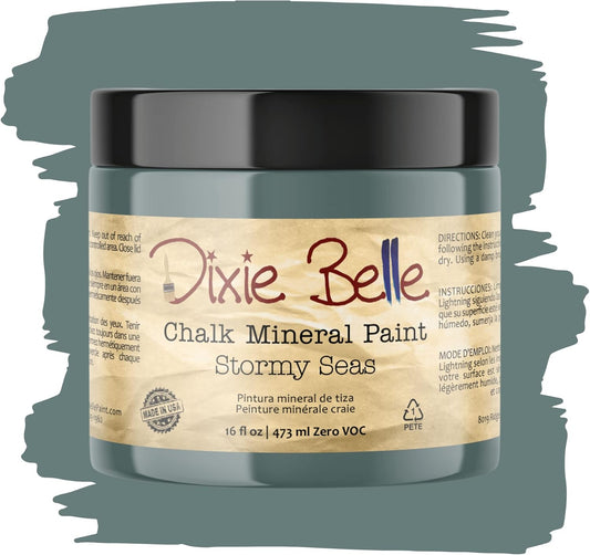 Dixie Belle Paint Company Chalk Finish Furniture Paint - Stormy Seas (16oz) - Matte Blue Gray Chic Chalk Mineral DIY Furniture Paint
