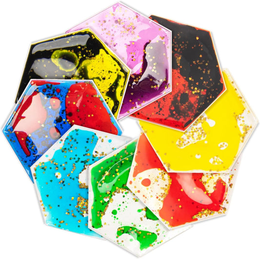 LONGKING 8-Pack Hexagon Liquid Tiles for Kids, Soft Gel Liquid Sensory Toys for Autistic Children, Sensory Mats, Sensory Toys for Toddlers 3-4