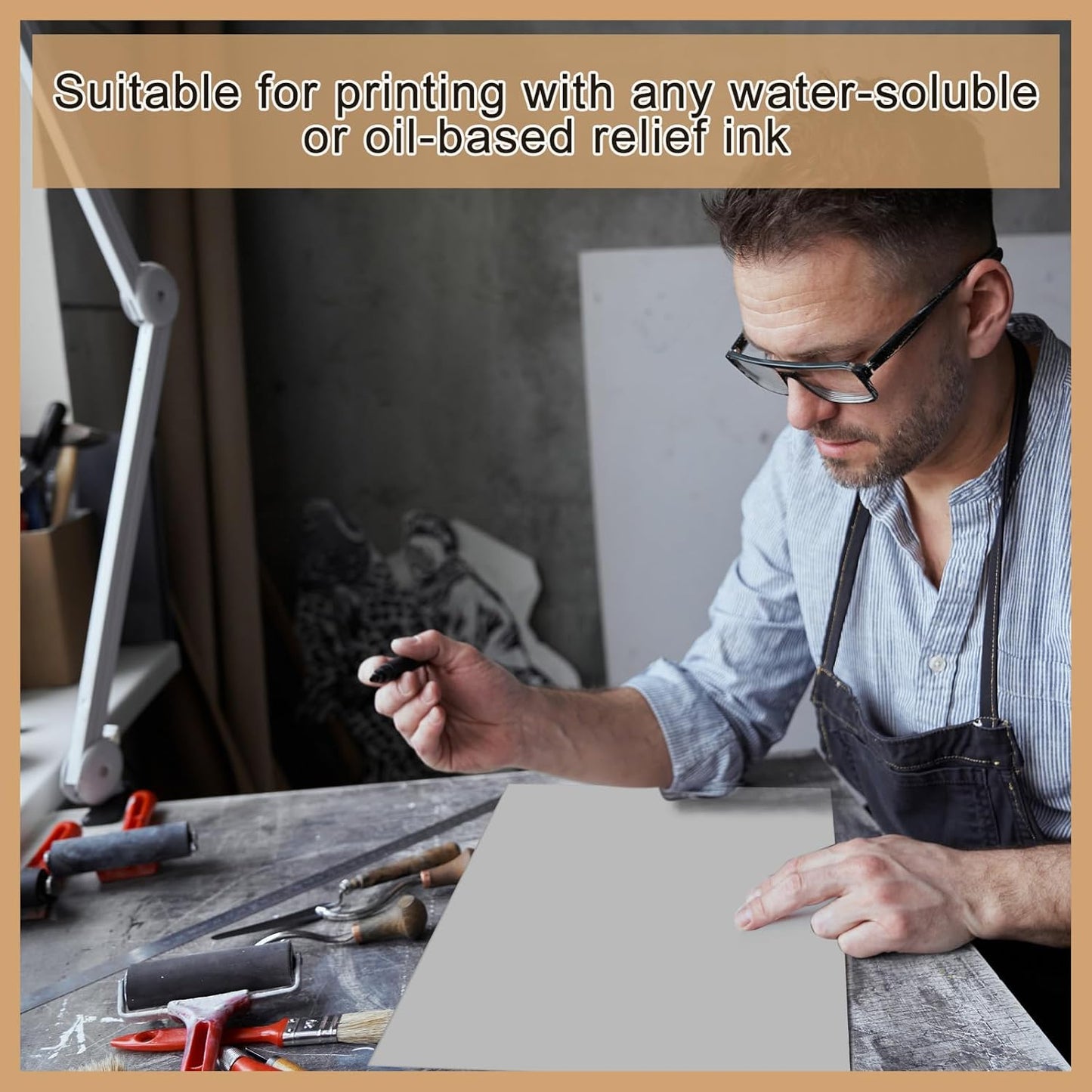 Yeaqee 8 Pcs Linoleum Block Rubber Carving Block Soft Linocut Blocks Large Linoleum Sheet Unmounted Lino Plates for Engraving Art Project Printmaking Artist Studio Supplies (12 x 18 Inch,Gray)