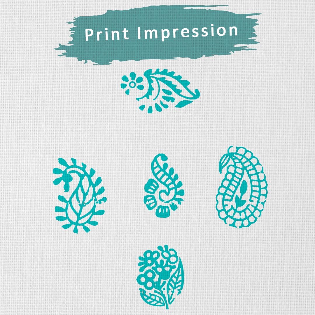 HASHCART® Paisley Shapes Wooden Printing Stamps for Block Print, Handcarved Indian Textile Printing Blocks for Tattoo Saree Border Scrapbooking Kids Paper Clay, Pottery Stamps [ Set of 5 ]