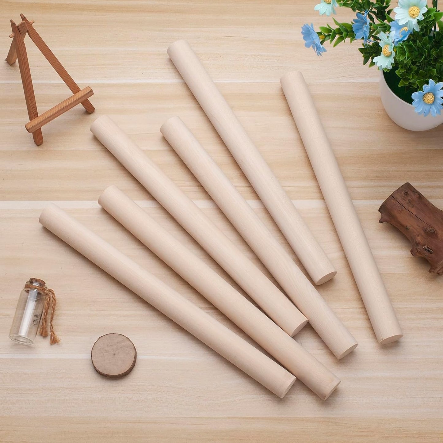 Wooden Dowel Rods Wood Dowels for Crafts, 6 PCS 1 x 15 Round Wooden Sticks for Crafts, Thick Macrame Dowels, Unfinished Hard Wood Sticks for Crafting, Arts and DIYers, Closets and Wedding