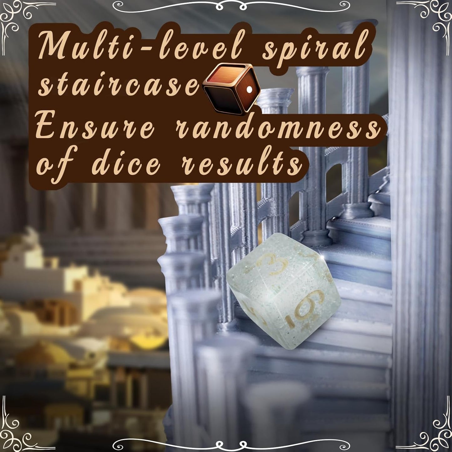 DND Dice Tower with Tray for Role Playing Game,Dungeons and Dragons,D&D,TRPG,7PCS Dice Included,Perfect Ancient Roman Castle Theme Dice Rolling Tower (Classic Grey Color)