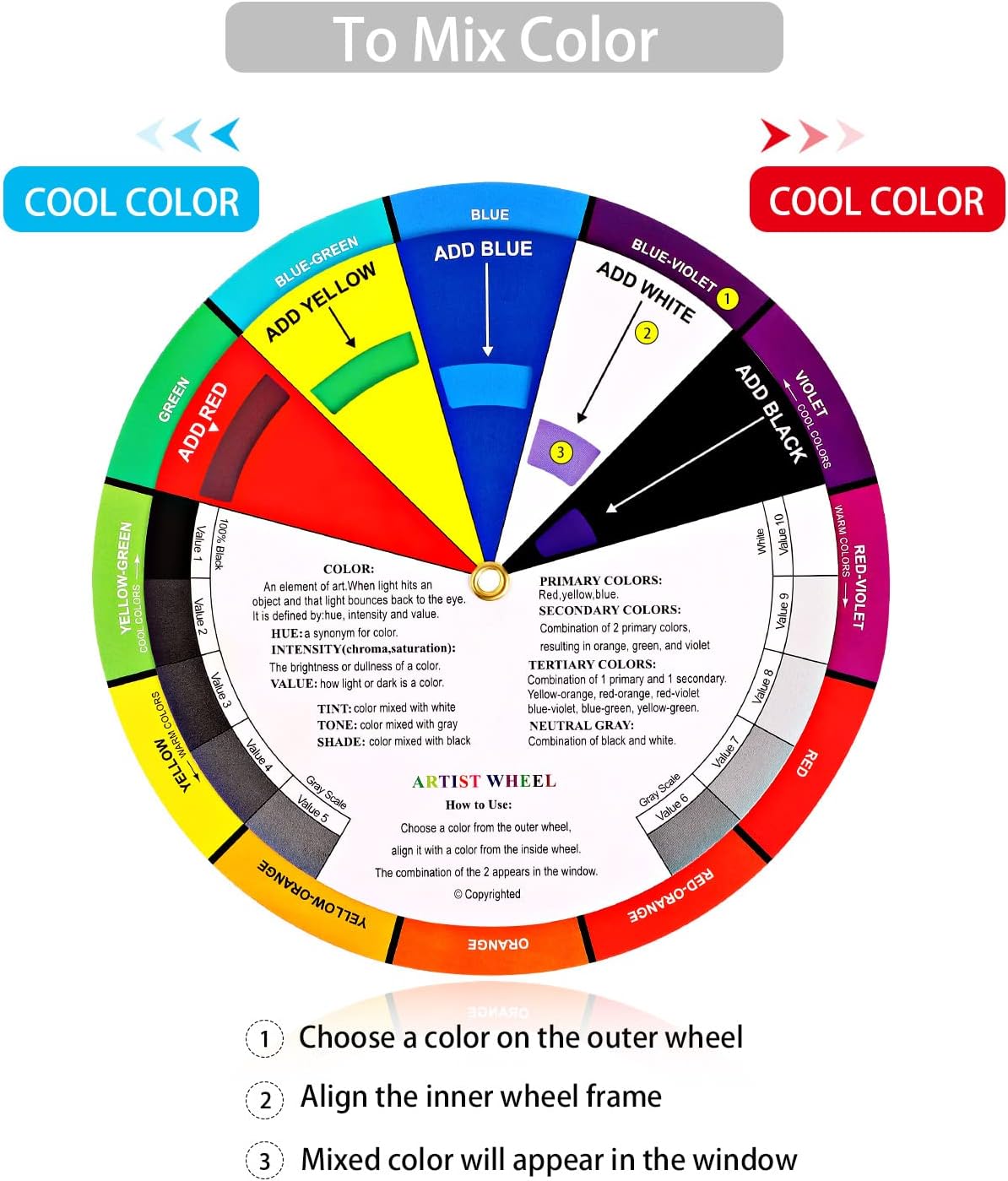 Nezyo 10 Pieces Color Paint Wheel Chart for Artist Kids Paint Mixing Learning Guide Art Class Teaching Tool Color Harmony Wheels for Makeup Blending Board Colorful Mixed Guide(5.5 Inch)