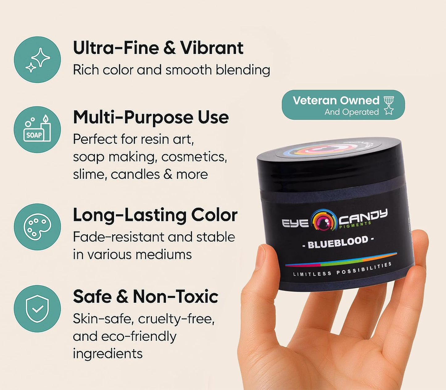 Eye Candy Pigments Premium Blue Mica Powder - Blueblood (50gr) - for Epoxy, Resin, Soap, Paint, Woodworking, Acrylic Pouring, Bath Bombs, Fishing Lures - DIY Arts and Crafts Additive