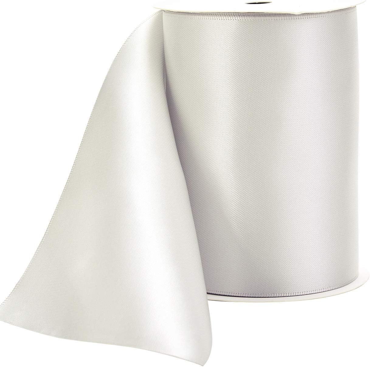 YAMA Double Face Satin Ribbon Roll - 4 inch Wide Solid Color Craft Ribbon, Great for Chair Sash,Making Bow, Sewing and Wedding Bouquet- 5 Yard/Spool, Silver