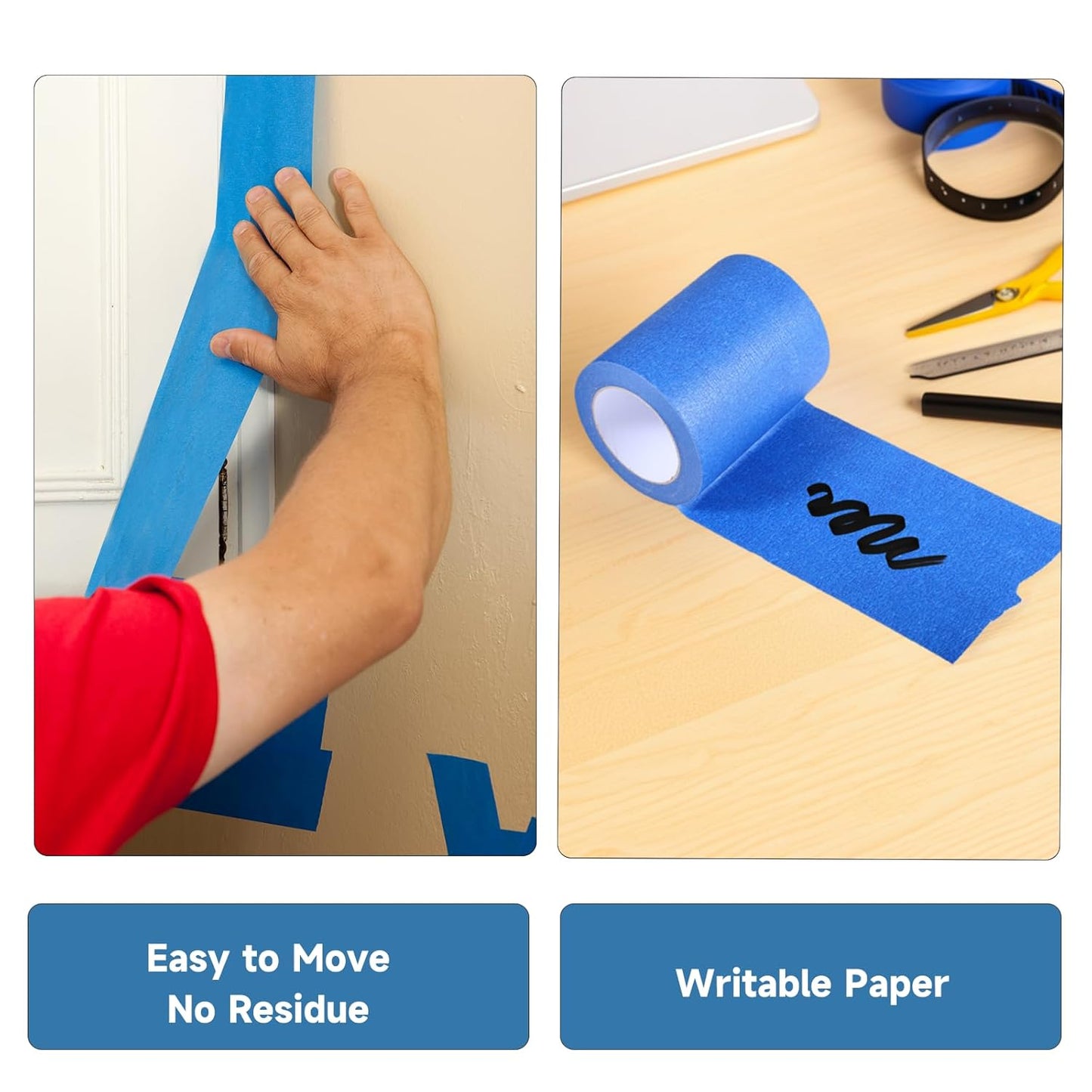 Wide Blue Painters Tape, 12 Inch x 55 Yards, Wide Masking Tape for 3D Printing, Laser Cutting, Painting, Crafting, Labeling, Packing, Office, School, Home Use, Removes Cleanly for 21 Days