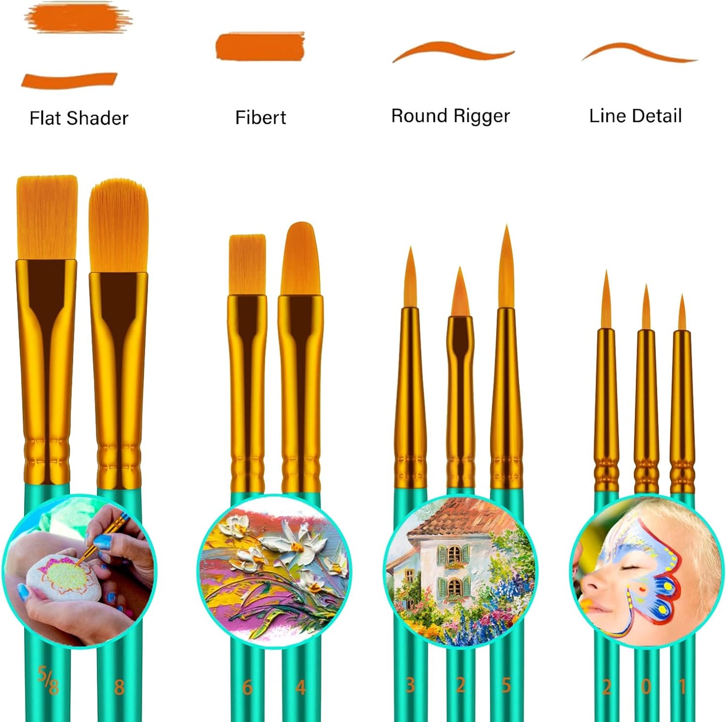 Paint Brushes Set, 20 Pcs Paint Brushes for Acrylic Painting, Oil Watercolor Acrylic Paint Brush, Artist Paintbrushes for Body Face Rock Canvas, Kids Adult Drawing Arts Crafts Supplies, Green