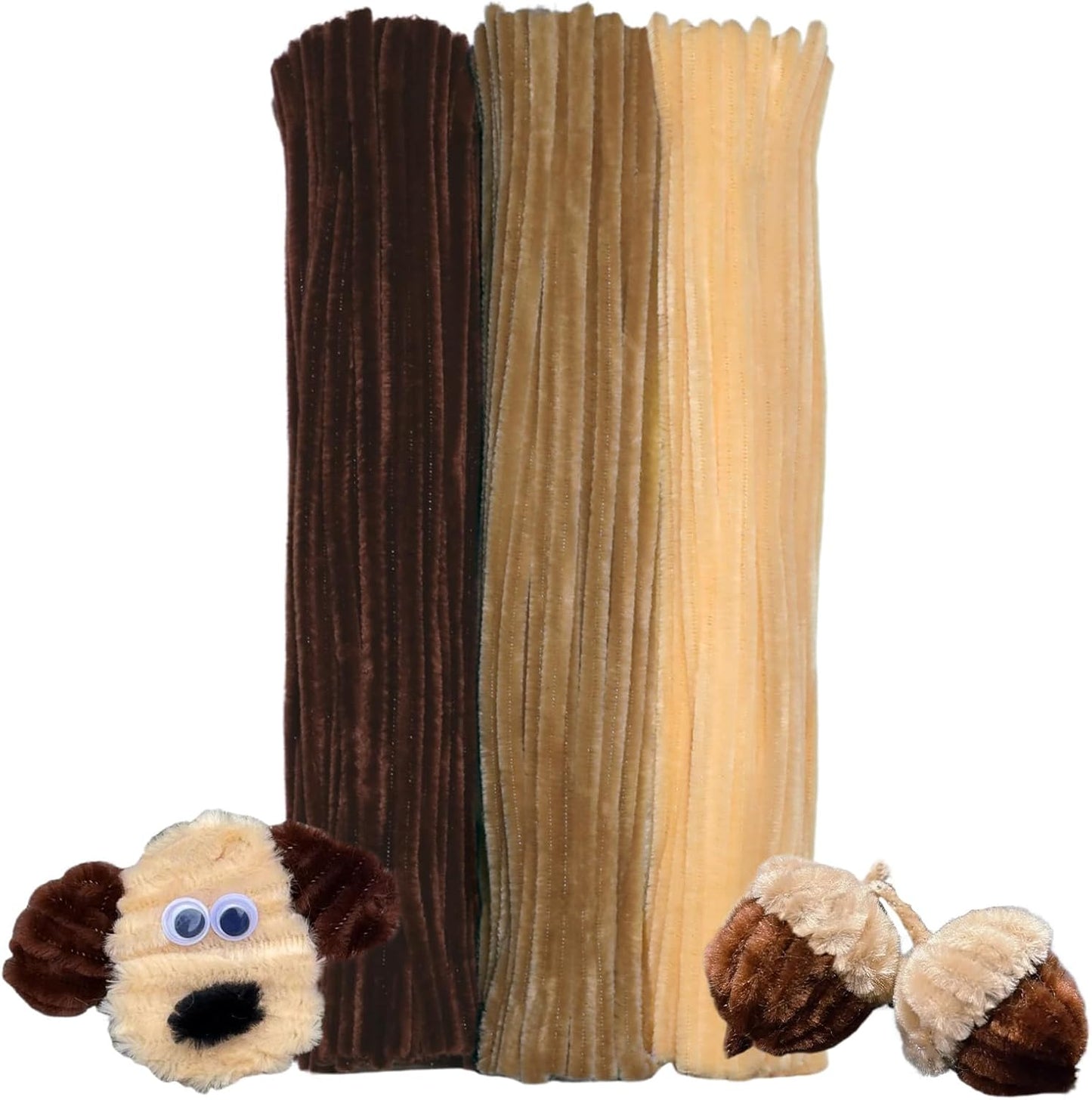 300pcs Brown Pipe Cleaners Bulk - Fluffy Craft Pipe Cleaners for Arts & Crafts, Ideal for Making Flowers, Animals & Decorations (12 x 0.24 inches)