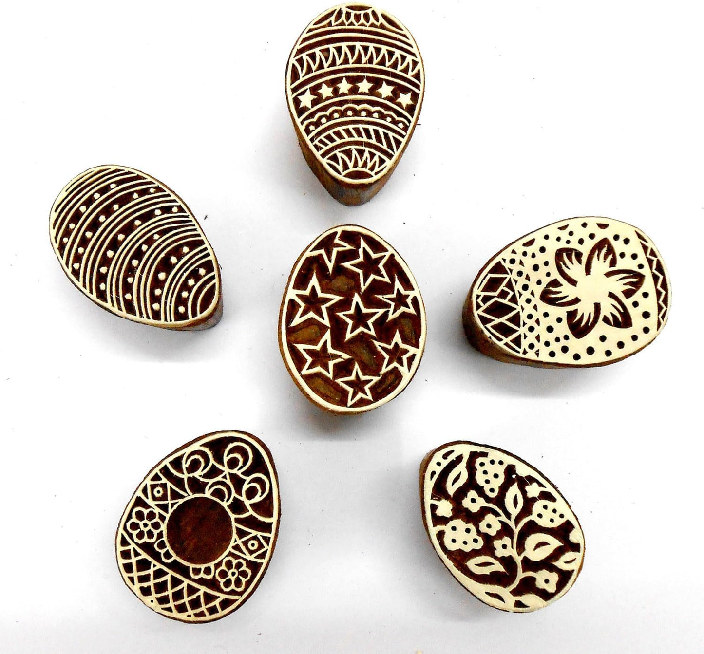 CraftsofIndia® Egg/Oval Wooden Blocks for Stamping, Block Printing on Textiles, Pottery Crafts,Henna, Scrapbooking, Wall Painting (Set of 6)