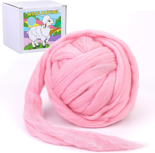 QMNNMA 14.1oz Wool Roving Yarn, Fiber Roving Wool Top, Wool Felting Supplies, Pure Wool, Chunky Yarn, Handmade Carded Core Wool for Wool Felting, Wet Felting DIY Hand Spinning