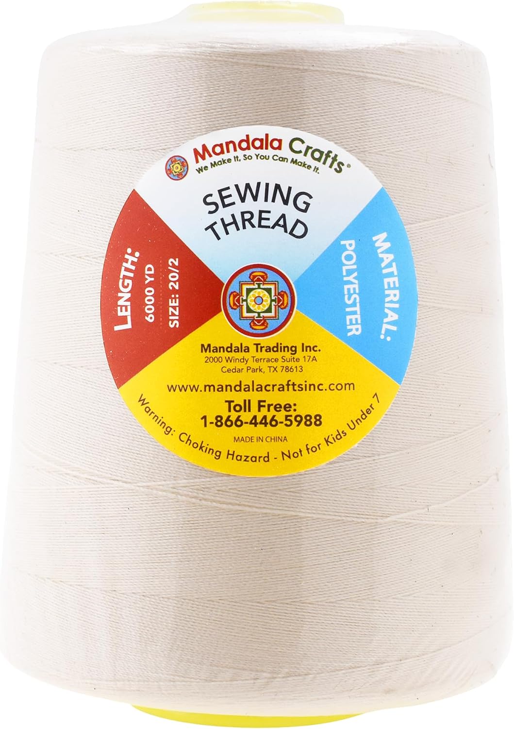 Mandala Crafts 4 Pack of Serger Threads Cones Spools - 20S/2 24000 Yards Polyester Ivory Threads for Sergers Machine and Overlock Quilting Sewing Machine