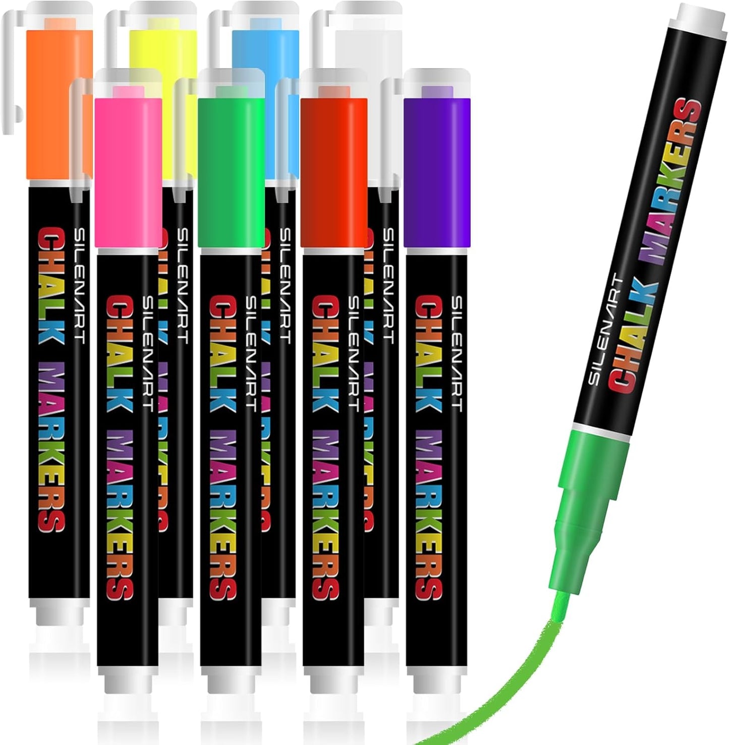 SILENART Chalk Markers Fine Tip - 1mm Liquid Chalk Marker for Blackboard Window Car Glass Washable