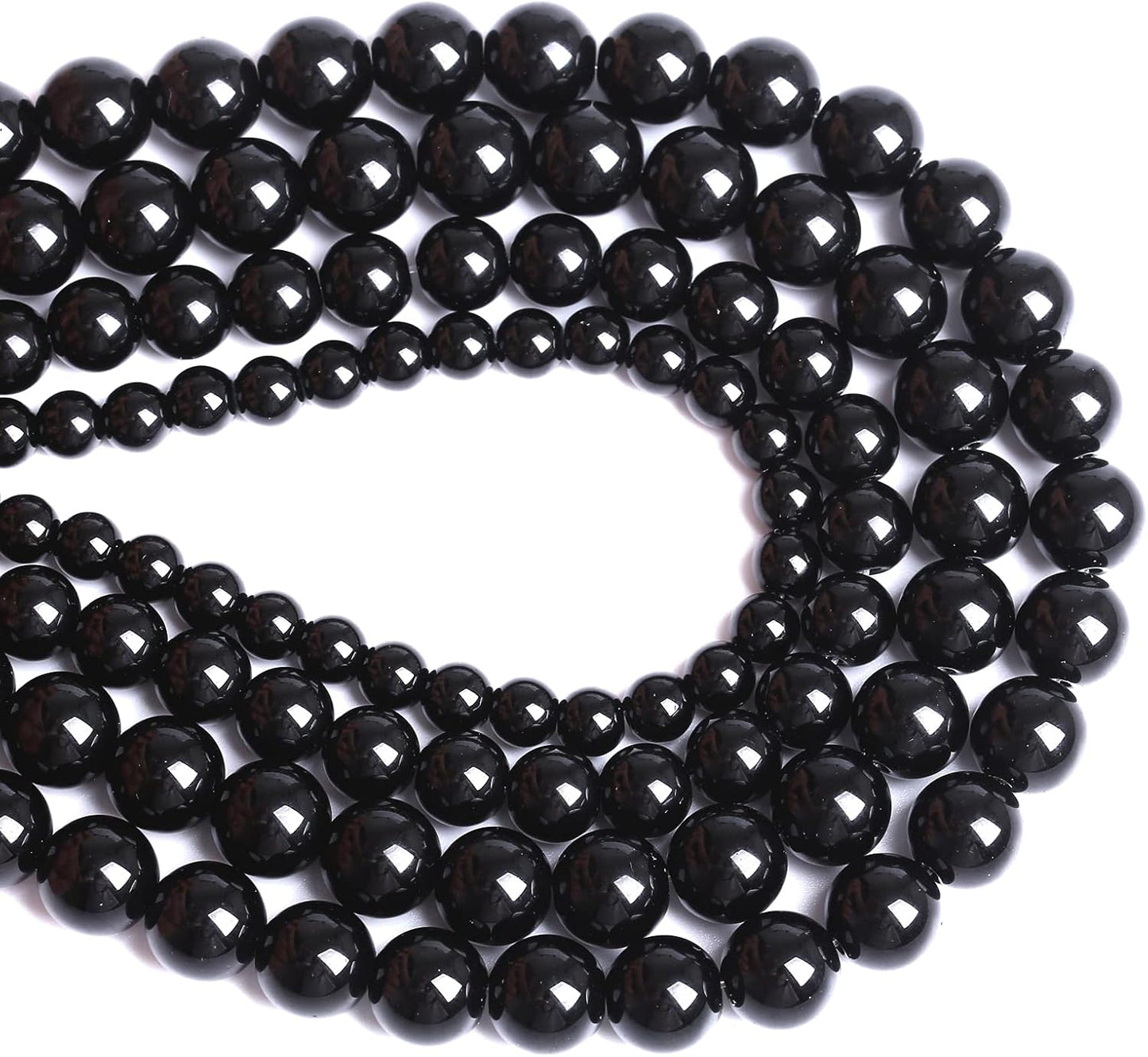 6mm 130pcs Natural Black Agates Onyx Stone Beads Smooth Round Loose Spacer Beads for Jewelry Making DIY Bracelets 32" 2 Strands