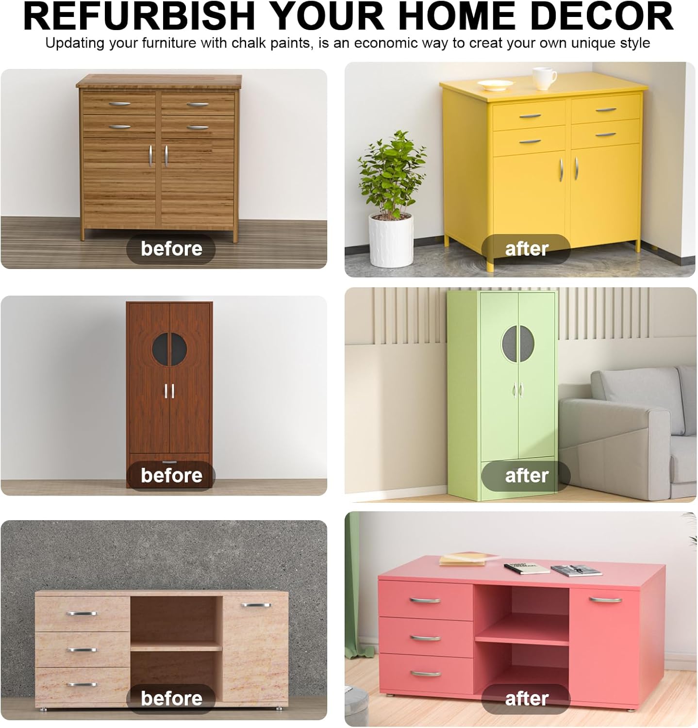 Nicpro 8 Colors Chalk Paint for Furniture, 16.9 oz (500ml) Ultra Matte Finish Acrylic Craft Paint, Non-Toxic Chalk Furniture Paints for Wood, Metal, Cabinets, Home Decor with Liquid Wax, Color Wheel