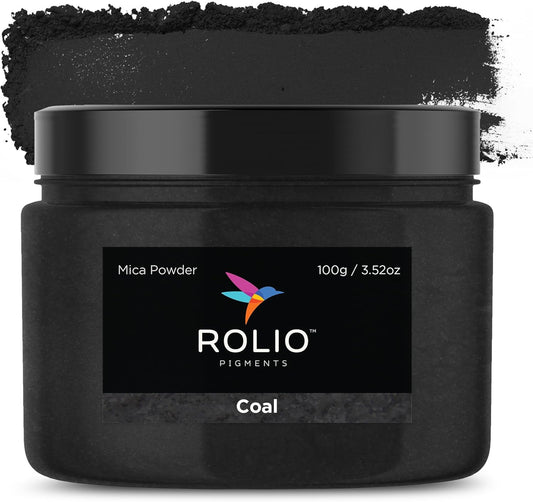 Rolio - Mica Powder - 100G / 3.5oz of Pigment for Paint, Dye, Soap Making, Nail Polish, Epoxy Resin, Candle Making, Bath Bombs, Slime - (Coal)