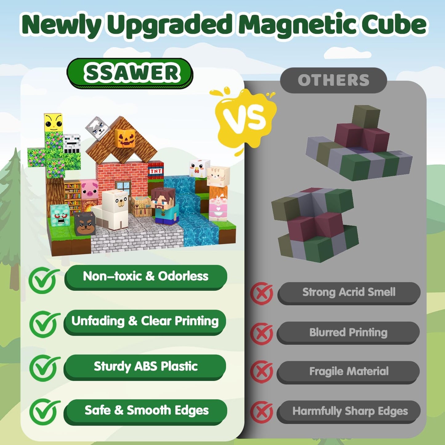 Magnetic Blocks, Magnetic Tiles Building Blocks, Magnet Cubes STEM Sensory Game Toys Christmas Birthday Gifts for Kids Boys Girls Age 3+ (Forest H)