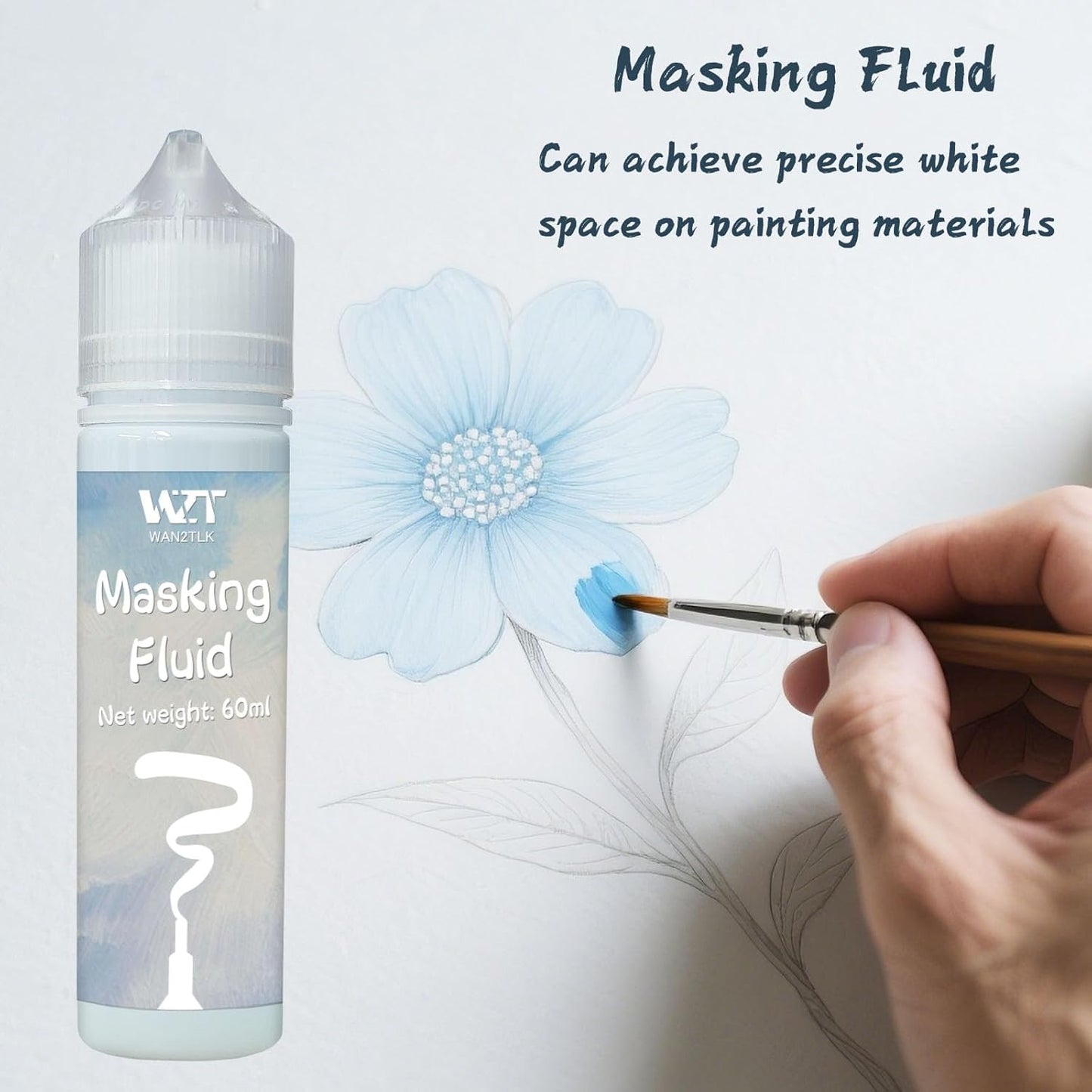 Masking Fluid for Watercolor Painting - 120ml Blue with a Paintbrush and Eraser - Art Masking Fluid Pen Watercolor Medium Art Supplies for Artists