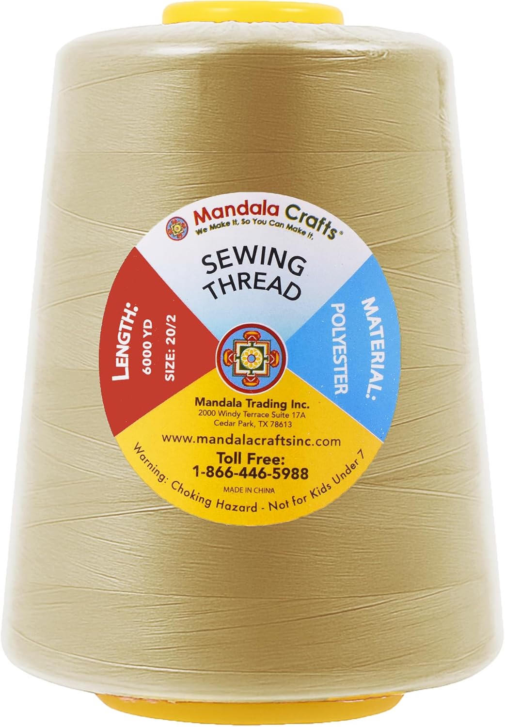 Mandala Crafts 4 Pack of Serger Threads Cones Spools - 20S/2 24000 Yards Polyester Khaki Threads for Sergers Machine and Overlock Quilting Sewing Machine