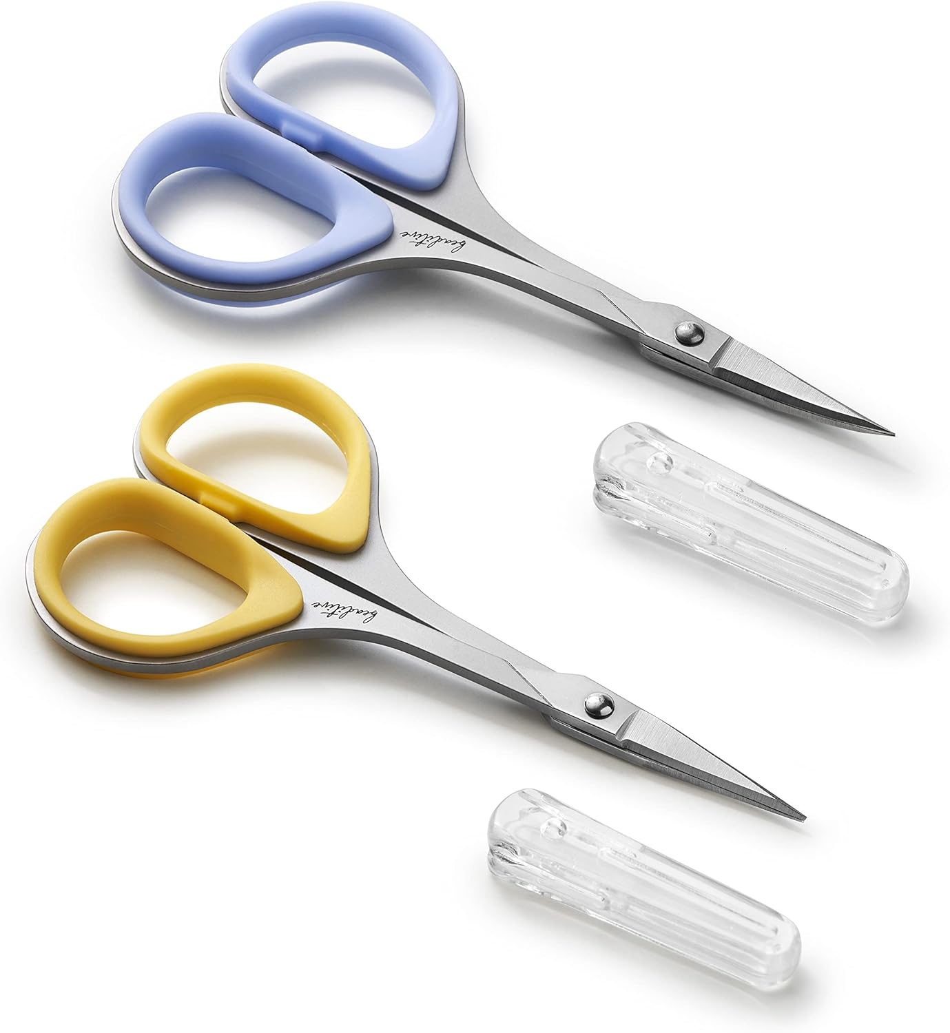 Beaditive Sewing and Embroidery Scissors Set (2 pcs) Curved and Straight, Sharp, Stainless-Steel Design | Precision Tips, Ergonomic Rubber Handle Grip | Small, Compact DIY Use (Extra Sharp)