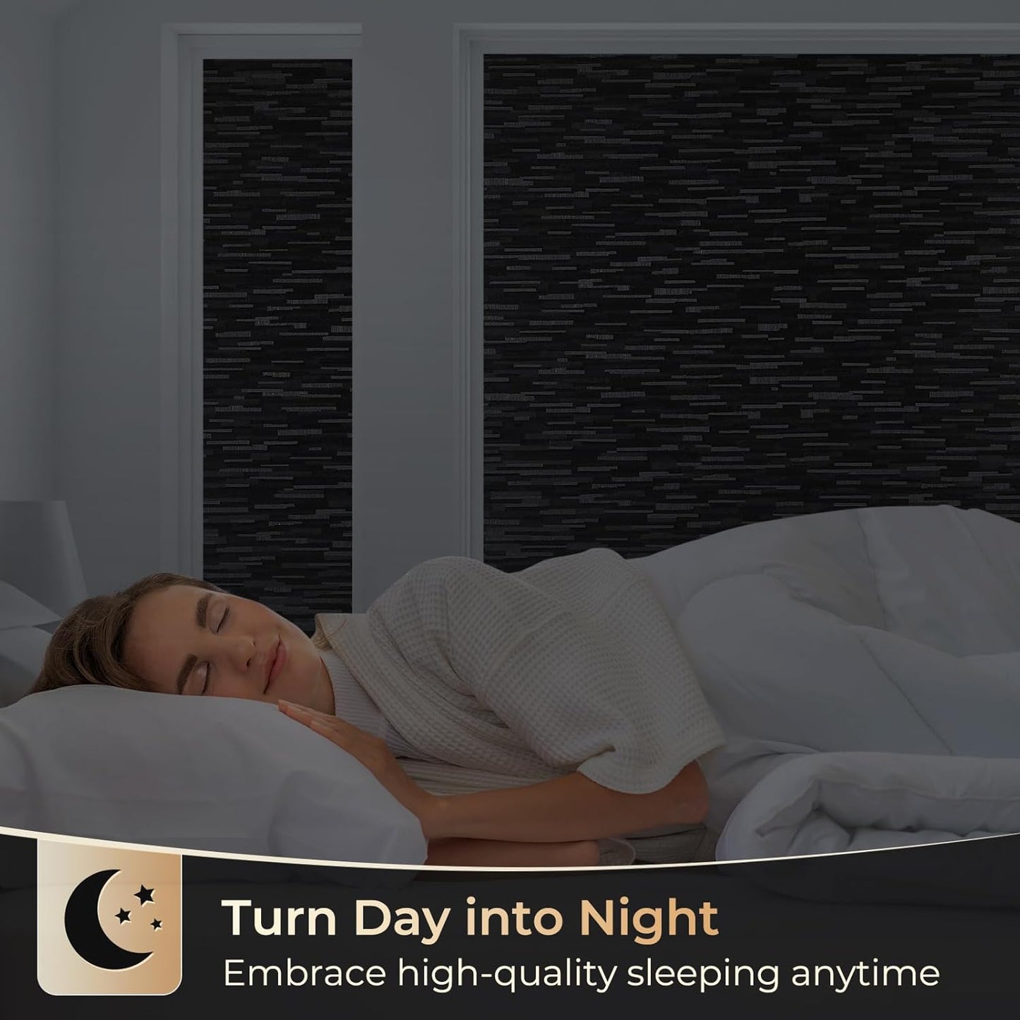 rabbitgoo Blackout Window Film, Sun Blocking Privacy Film for Room Darkening, Removable Black Out Vinyl Cover Tint for Home Day Sleep, Anti-UV Frosted Glass Clings, Black, 23.6 x 78.7 Inches