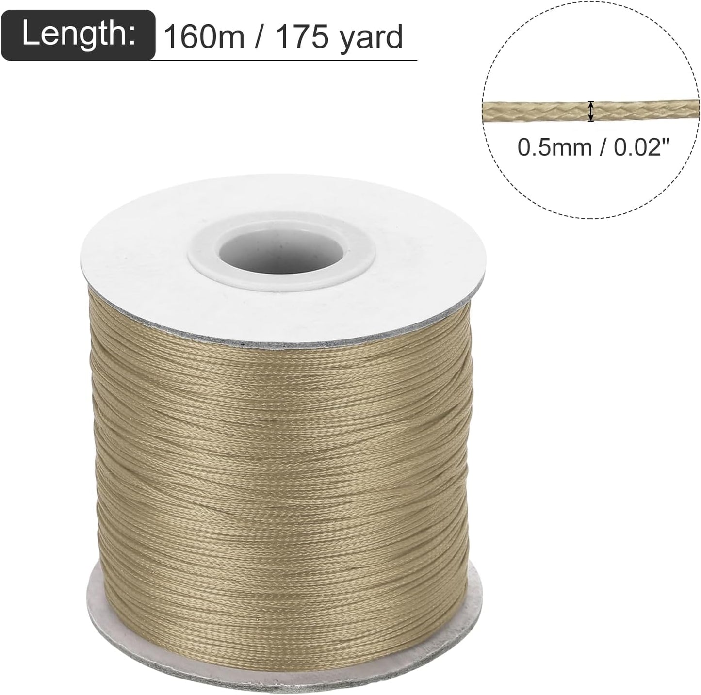 MECCANIXITY Waxed Cord 0.5mm Waxed Polyester Cord 175 Yard Wax String for Bracelet Making, Necklaces, Beading, Jewelry Making and DIY Crafts(Khaki)