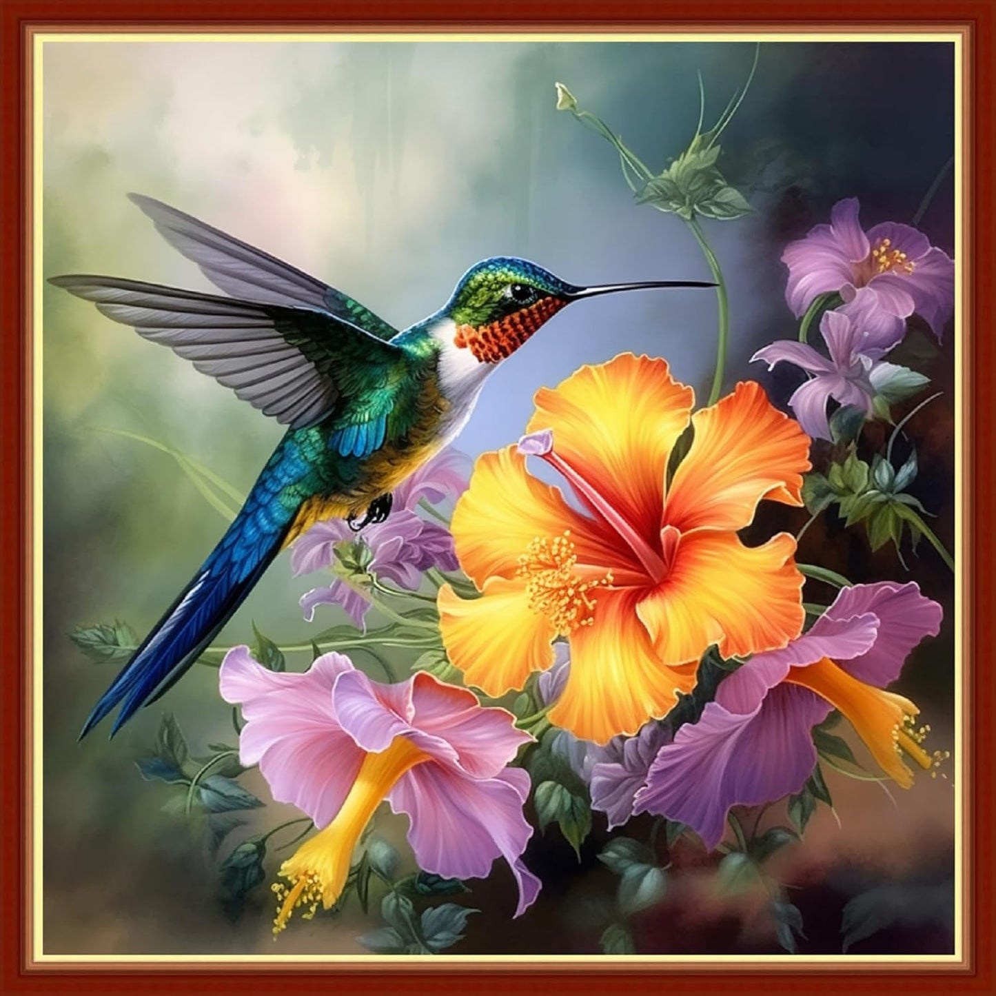 Foxhool Beginners Cross Stitch Kits Stamped Full Range of Embroidery Kits for Adults DIY Cross Stitches kit Embroidery Patterns for Needlepoint kit-Hummingbirds honey17.7x17.7 inch