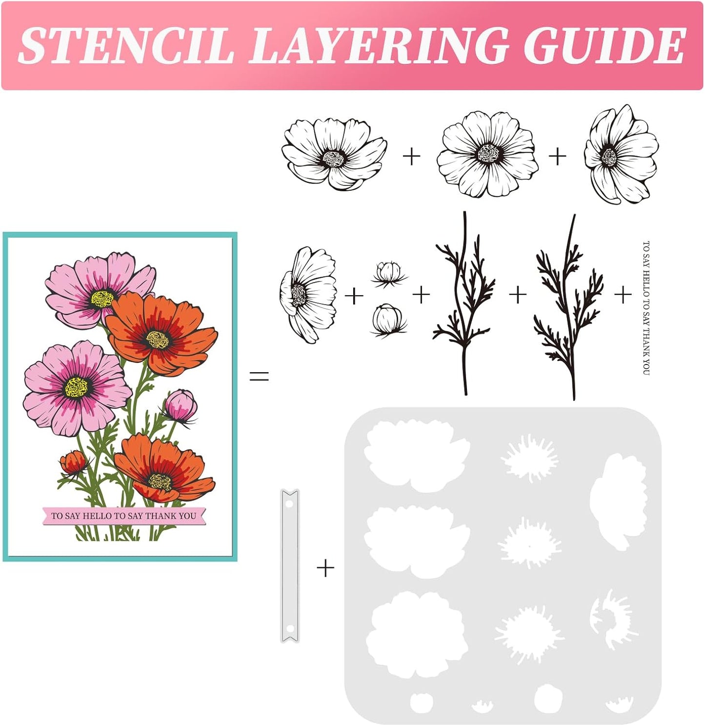 ORIGACH Realistic Cosmos Flower Layering Stencils Set for Card Making, Coreopsis Flower Stencil Template Silicone Stamps and Die Sets for Scrapbooking DIY Crafting