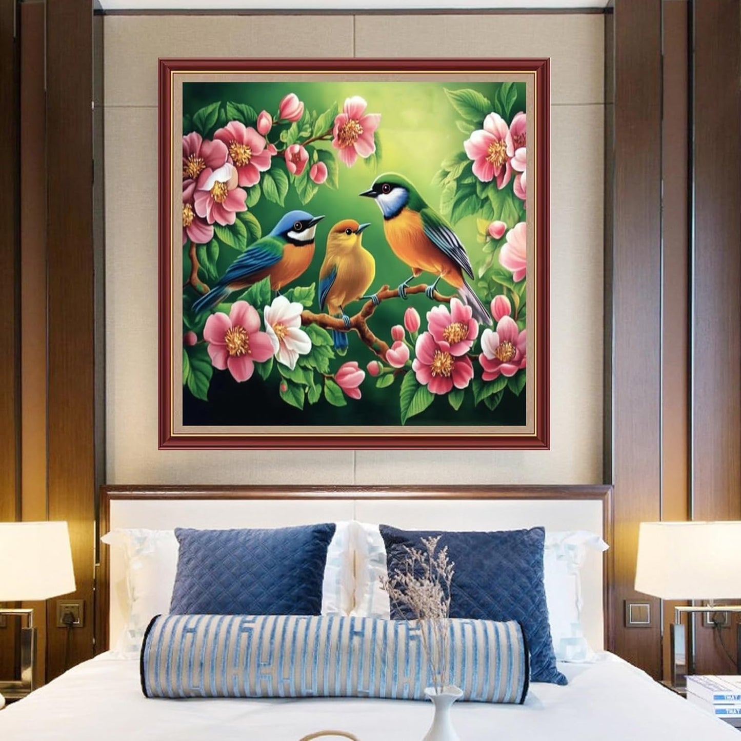 DMCXART Counted Cross Stitch Kits for Adults Needlepoint Kits Unprinted Cross Stitching Embroidery Kit 11CT Cross Stitch Supplies-Singing of Birds and Fragrance of Flowers 18x18 inch