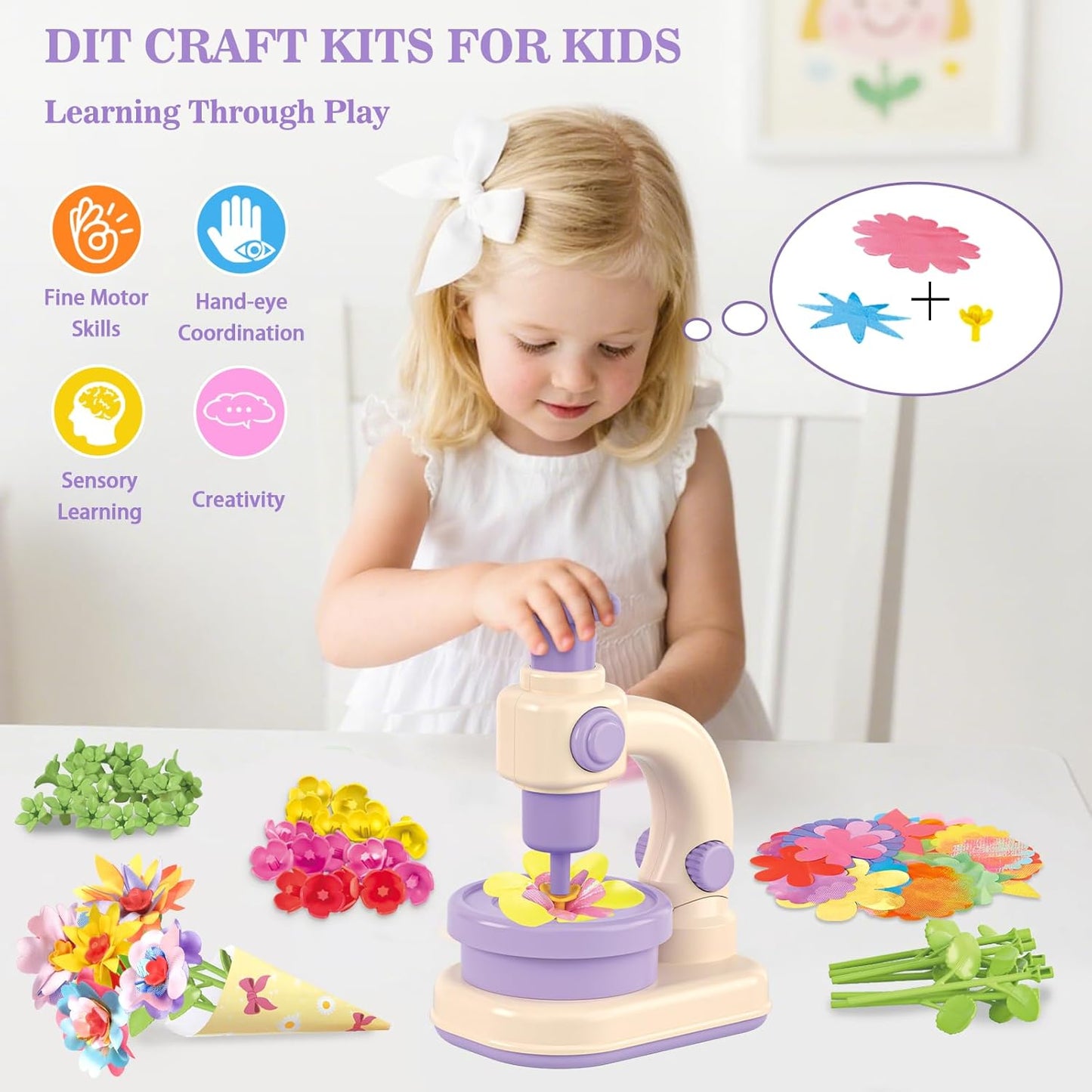 Fabric Flower Bouquets Toys, DIY Arts and Crafts Toys for Kids 4-8, Making Kit Build Own Bouquet, DIY Educational Activities Flower Making Kit Toys for Toddlers, Birthday Gifts for Girls