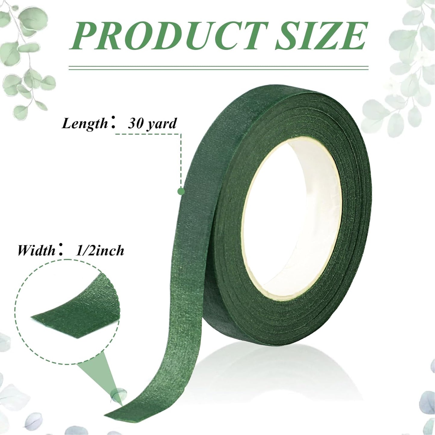 Phinus 9 Rolls Floral Tape, 1/2 Inch x 30 Yard Flower Tape, Green Floral Tape for Floral Crafts Supply, Bouquet Stem Wrapping, Wedding Bouquet (Dark Green)