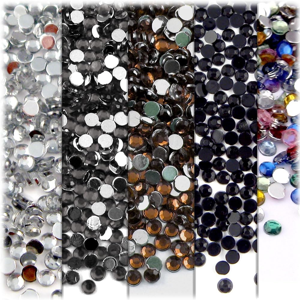 The Crafts Outlet 5-PK Set (7,200-Piece), Round 3mm Rhinestones, Flatback, Purple Tones