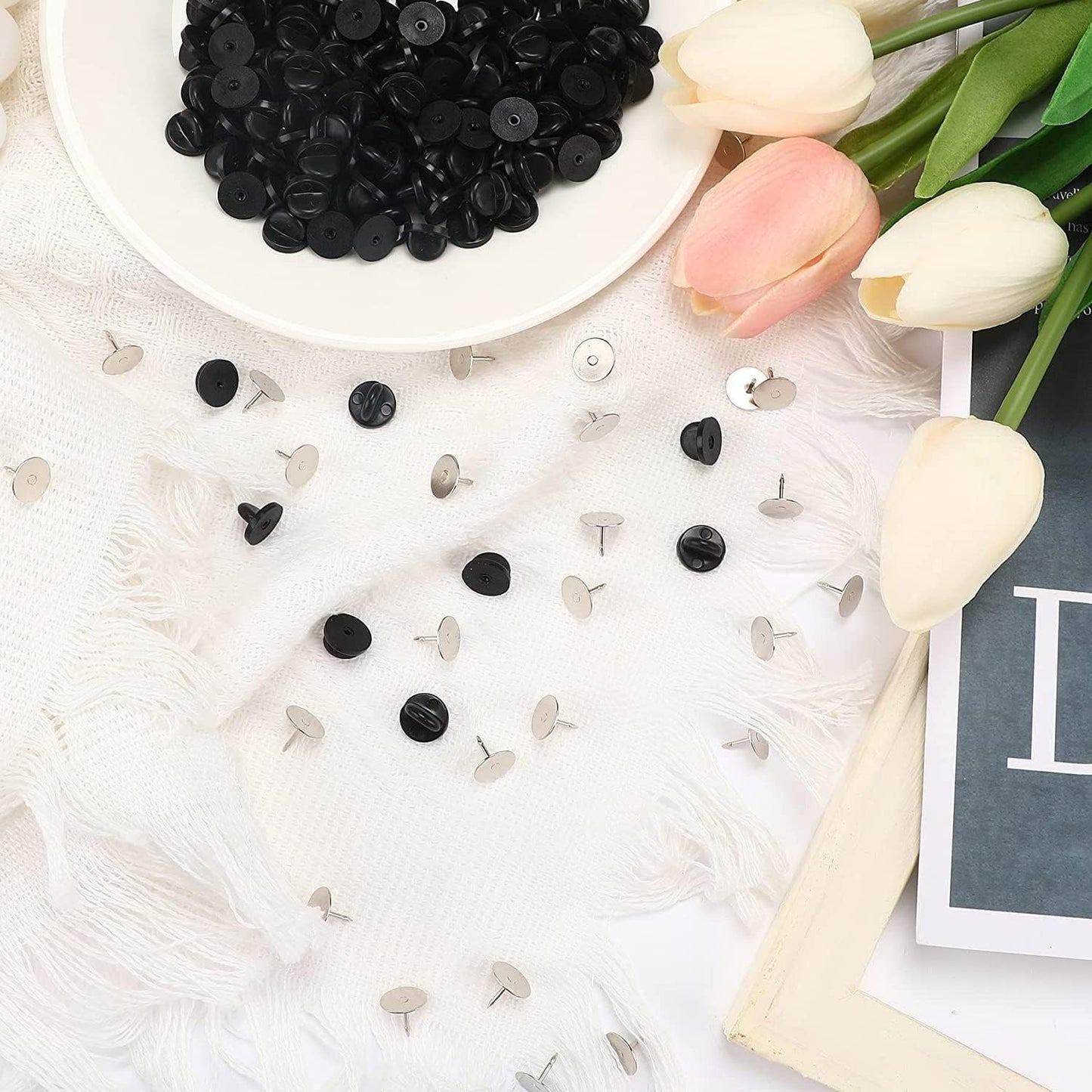 240 Pairs Rubber Blank Pin Backs Butterfly Clutch Backings Holder Tie Tacks Keepers Replacement with 9mm Length 10mm Width Lapel Enamel Pins for Craft Making