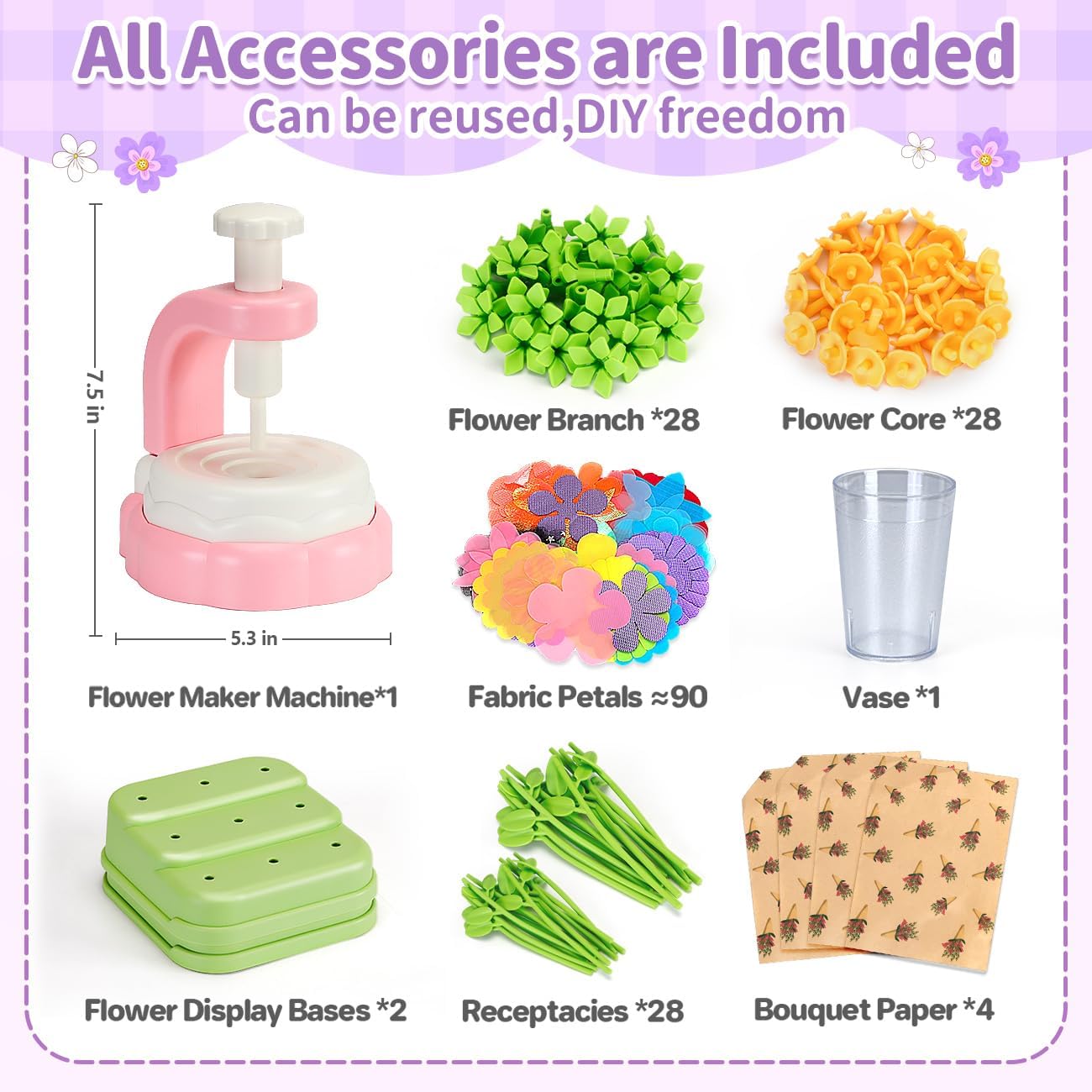 HahaGift DIY Fabric Flower Bouquets Toys - Arts and Crafts for Kids Age 4-6-8, Pressed Flowers Making Kit for Girls Toys 4-6-8, Craft Kits for 4 5 6 7 8 9 10 Year Old Girl Birthday Gifts