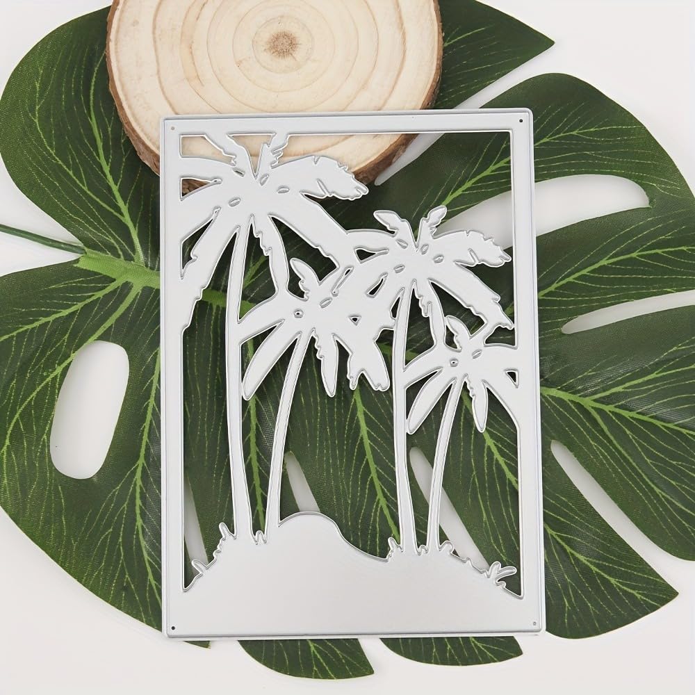 Lapoo 3D Backgrounds Frame Metal Cutting Die for Scrapbooking, New Cutting Dies DIY Album Card Making Decor Paper Craft Metal Die Cuts Party Wedding Decorations (Sea Coconut 5.5 x 7.5 in)