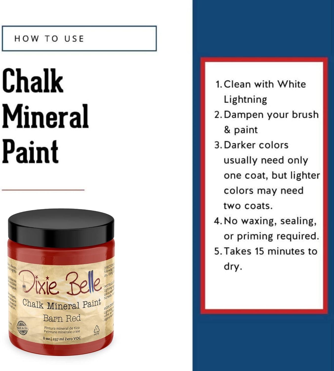 Dixie Belle Paint Company Chalk Finish Furniture Paint - Barn Red (8oz) - Matte Deep Red Chic Chalk Mineral DIY Furniture Paint