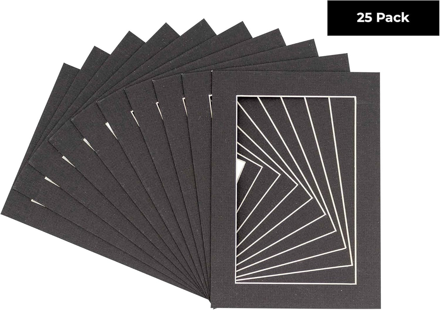 5x7 Mat for 8.5x11 Frame - Precut Mat Board Acid-Free Textured Black 5x7 Photo Matte For a 8.5x11 Picture Frame, Premium Matboard for Family Photos, Show Kits, Art, Picture Framing, Pack of 25 Mats