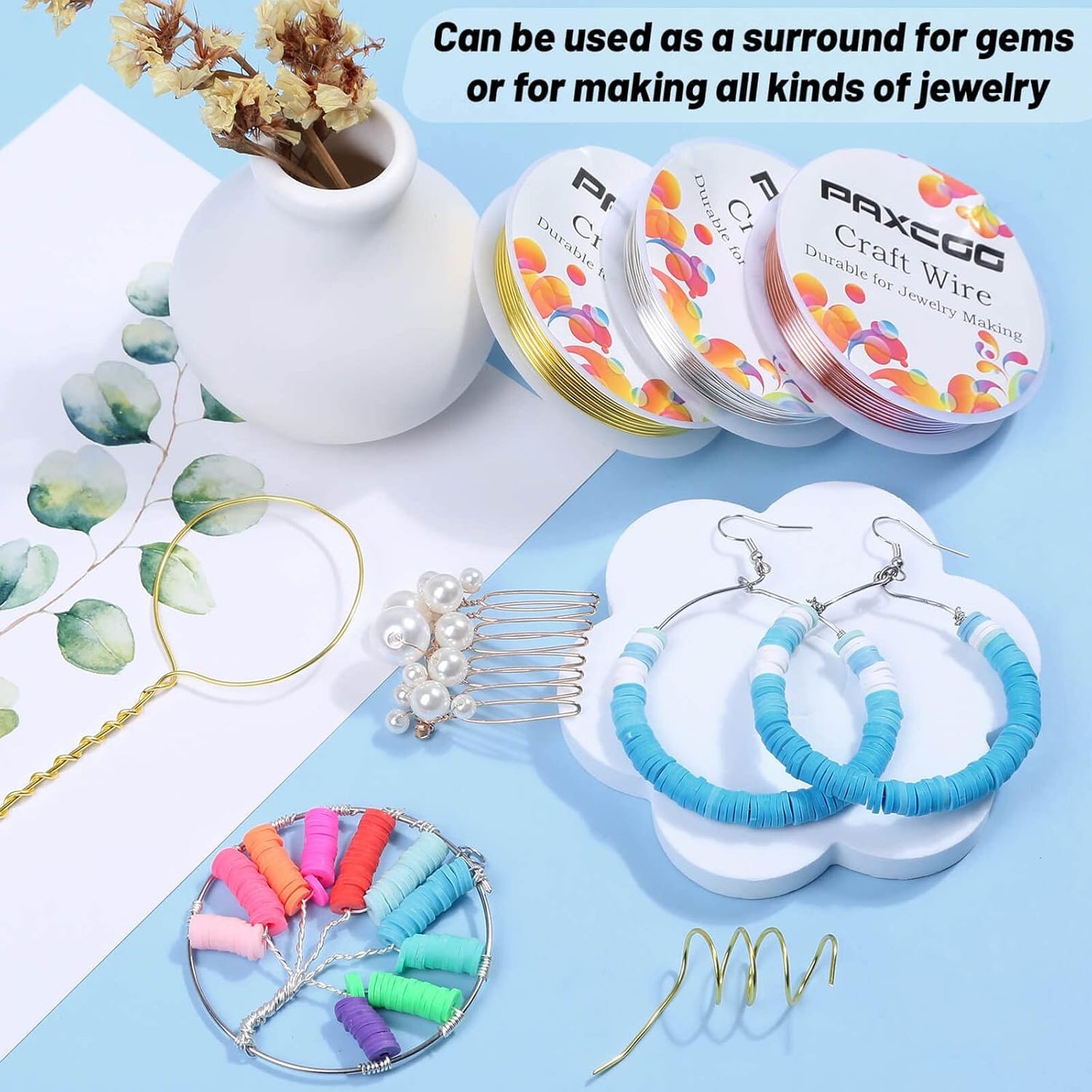 Paxcoo 3 Pack Jewelry Wire Craft Wire 18 Gauge Tarnish Resistant Beading Wire for Jewelry Making Supplies and Crafting (Silver, Gold and Copper)