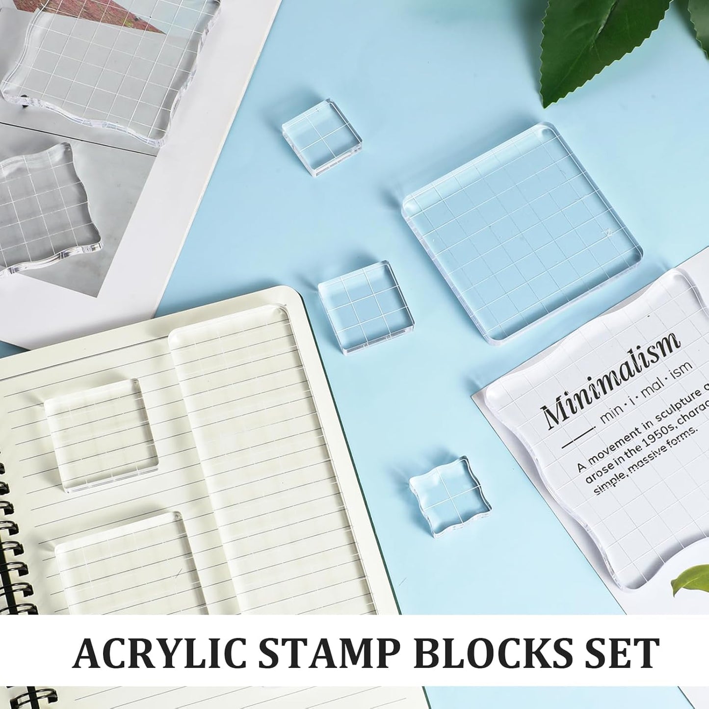 12Pcs Acrylic Stamp Block Clear Stamping Blocks Tools Set Assorted Sizes Stamp Blocks with Grid Lines for Scrapbooking Crafts Card Making