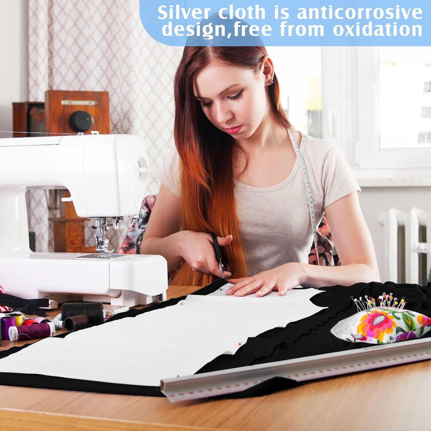 Jecery 1.1 Yard Anti Tarnish Silver Cloth by the Yard, Luxury Jewelry Silver Polishing Storage Protect Cloths for Silverware Flatware Silversmith Polishing(Black)